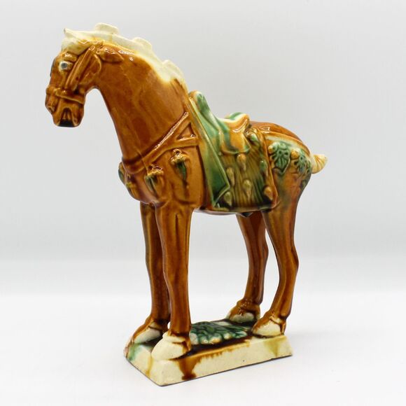 Vintage Tang Style War Horse Figurine Pottery Sculpture Sancai Glaze Asian Decor - Picture 2 of 9